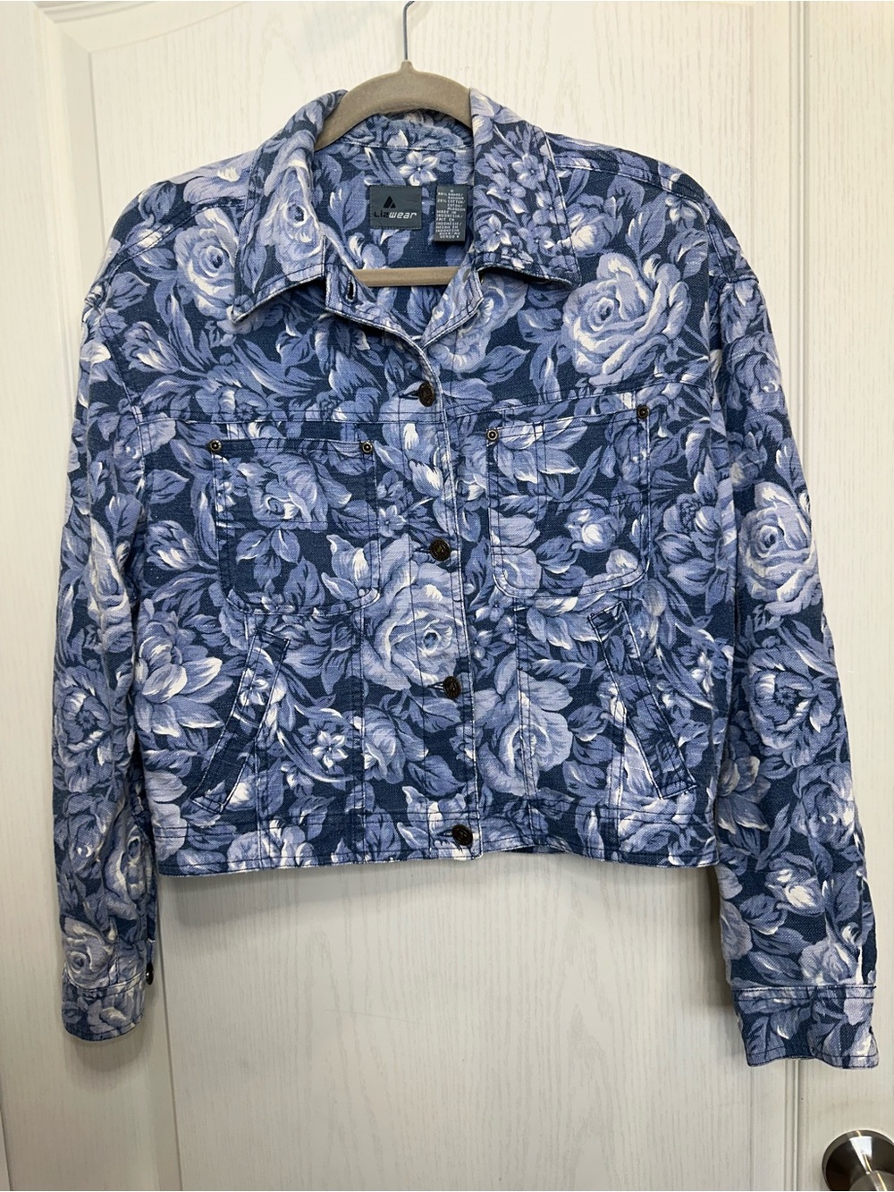 Vintage ramie & cotton blend floral all over print lightweight jacket - sz 8